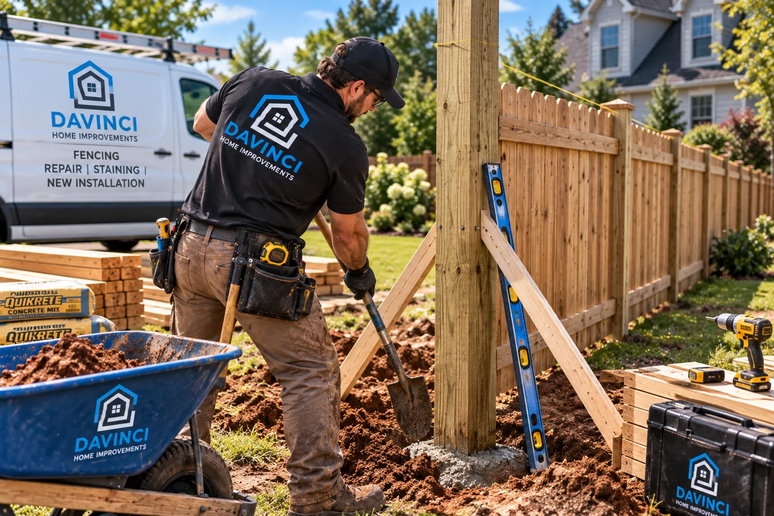 Davinci Home Improvements technician on a fencing job in Braselton, GA
